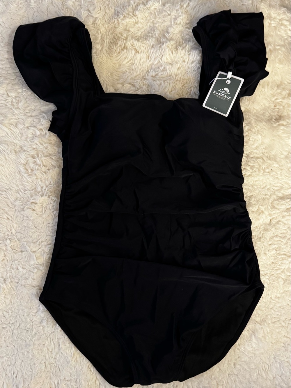 Black Ruffle Sleeve One-Piece Swimsuit - Women Swim - Picture 2 of 2